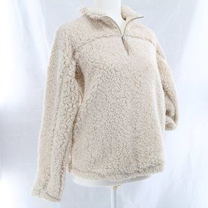 Elodie Girls Ivory Half Zip Faux Fur Jacket